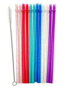 2/4/6/12 件可重复使用替换吸管，适用于 40 盎司探险玻璃杯，带清洁刷的塑料吸管，适用于 30 盎司杯水壶，学校用品 - 彩色 - 查看 17