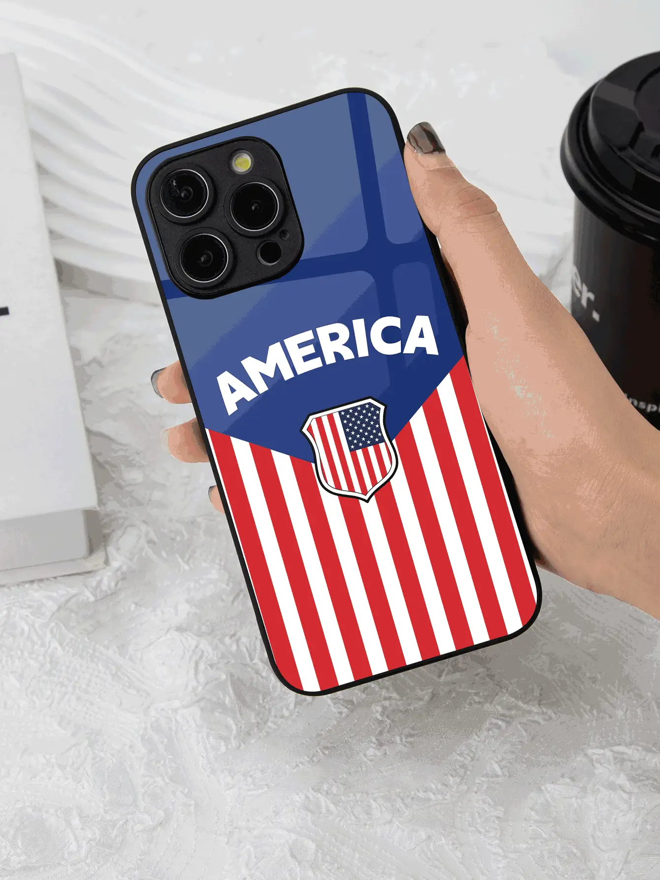 1 件定制国旗印花手机保护壳适用于 15 Pro Max/S24 Ultra/// 兼容 Oneplus 和其他型号 - 黑色 - 查看 2