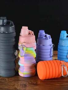 Retractable Silicone Bottle 500ml Squeeze Water Soft Screw Lid With Hanging Strap - 灰色 - 查看 3
