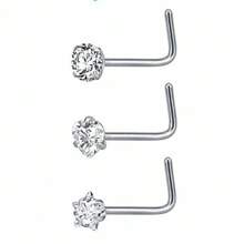 Clous de nez 20g 18g Anneaux de nez Clous de nez en forme de L en acier chirurgical inoxydable avec petit diamant Clous de nez pour femmes et hommes Anneaux de nez tire-bouchon Clous de piercing de nez à vis