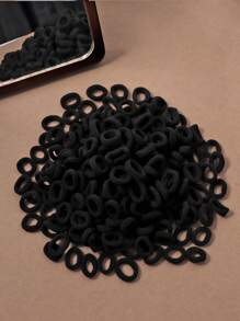 100pcs Small Hair Ties For Women, High Elasticity Leather Hair Ties, Colored Hair Scrunchies, Basic Hair Accessories In Muted Colors Ponytail Holders, Hair Bobbles ,Gym Sport Outfit ,Hair Rope Head Accessories Rubber Bands,Summer,Holiday,Travel,Festival,Party - Black - View 3