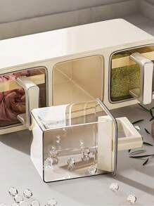 1 pieza Frasco de especias de lujo multiusos de tonos gris y blanco, caja de almacenamiento de estante de especias, recipiente de especias autoadhesivo para montaje en pared, apariencia elegante, adecuado para gabinete, cocina, puede almacenar azúcar, sal, pimienta y otros condimentos, sin necesidad de perforar, se puede colocar en el mostrador de la cocina y el área de almacenamiento de alimentos - Multicolor - Ver 5