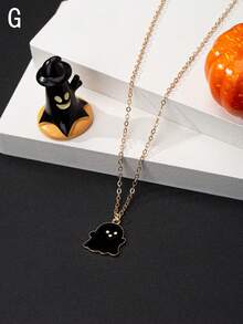 1 Piece 2024 New European And American Cross-Border Creative  Hat Jack-O '-Lantern Ghost Bat Halloween Necklace Women Wear Daily