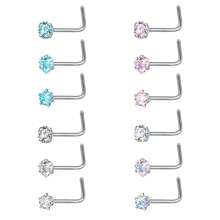 Clous de nez 20g 18g Anneaux de nez Clous de nez en forme de L en acier chirurgical inoxydable avec petit diamant Clous de nez pour femmes et hommes Anneaux de nez tire-bouchon Clous de piercing de nez à vis