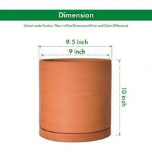 Large 10 Inch Terracotta Plant Pot With Drainage Hole And Saucer, Round Cylinder Planter Pot For Indoor Plants, 40-B-T-10-1 - 巧克力棕 - 查看 3