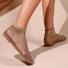 Mesh Flats For Women Ultra Comfortable Shiny Gem Mesh Flats Shiny Stylish Flats Sparkle Shoes Sandals - Màu Khaki - Xem 6