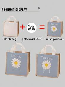 1 pièce Sac en canevas de lin personnalisé, design unique (photo, paysage, illustration, nom), pliable, grande capacité, léger, à la mode, sac fourre-tout personnalisé, sac à épaule, sac de courses décontracté, sac de rangement
