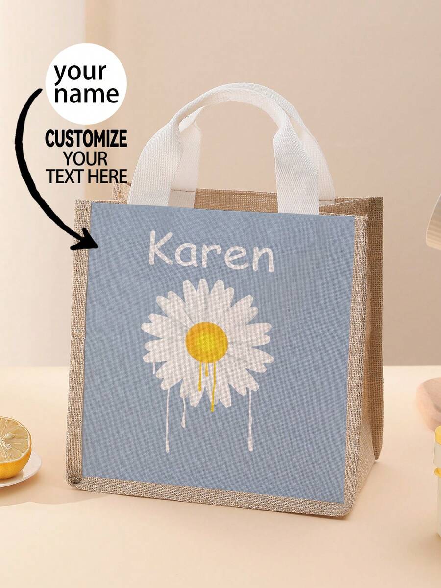 1 pièce Sac en canevas de lin personnalisé, design unique (photo, paysage, illustration, nom), pliable, grande capacité, léger, à la mode, sac fourre-tout personnalisé, sac à épaule, sac de courses décontracté, sac de rangement
