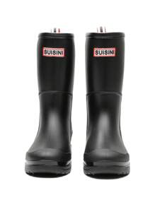 Women's Black Mid-Calf Rain Boots, PVC Waterproof Shoes For Garden, Kitchen, Rainy Days - Black - View 7