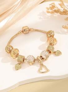 1pc Multifunctional Fashion Valentine's Day Heart Beaded Bracelet, Floral Design, Suitable For Women's Daily And Date Wear Valentines,Mom,Mother,Mother's Day,Gift