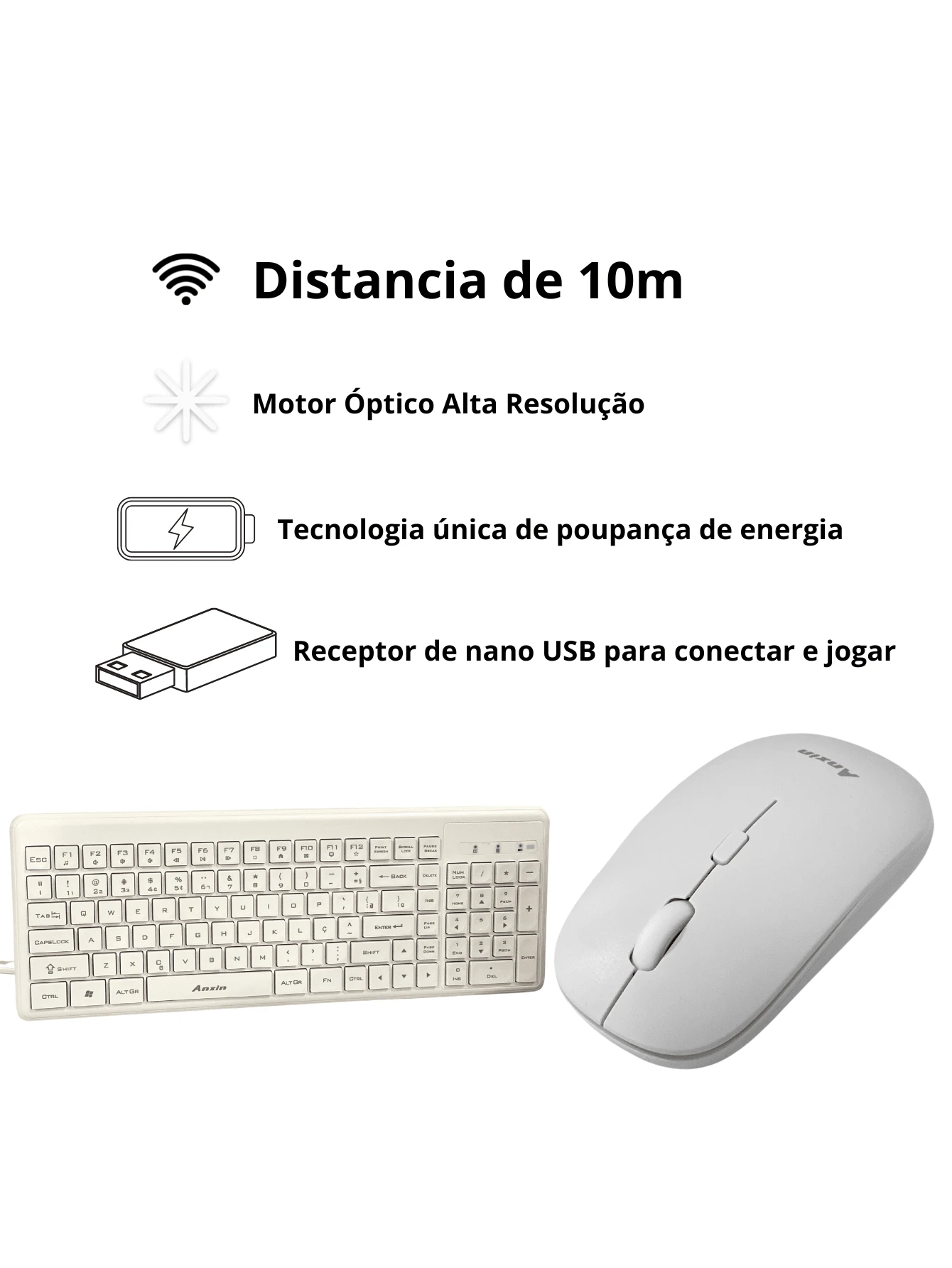 C600 Wireless Keyboard And Mouse Kit - Ergonomics, Comfortable Design, High Performance, Stable Connection, Ideal For Games And Office - trắng - Xem 1