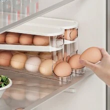 1 Stück klare Ei Aufbewahrungsbox - stoßfeste Doppelschicht automatischer Rolleierehalter mit Konstruktion - perfekt für Kühlschrank, Schrank, Regal und Arbeitsplatte Lagerung, ideale Küchenorganisatoren und Zubehör für Hausfrauen und Bäcker, für Ostern, Eiaufbewahrungstabletts