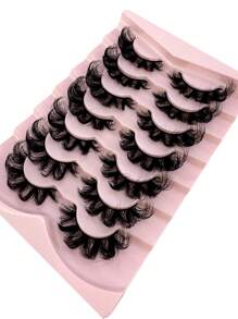 New 7 Pairs Russian Volume Classic Cat Eye Artificial Mink False Eyelashes, Natural DD Curl Fluffy Faux Eyelashes, Cross Wispy Dramatic Volume Faux Mink Lashes Extension For A Natural Look Strip Lashes, Lashes, Eyelashes, Fake Lashes - Black - View 4