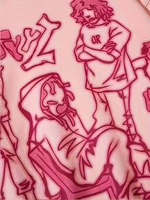 Casual Cartoon Print Sweatshirt Sweatshirt, Autumn/Winter - Pink - View 6