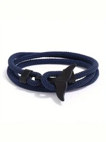1pc Oceanic Anchor Whale Tail Braided Rope Bracelet - Fashionable Funky Accessory With Synthetic Fiber Rope Material, Simple Yet Cool Design For Men And Women This Is Adjustable Bracelet