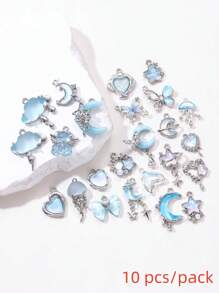 10/20pcs Random Blue Tone Ocean Colored Rhinestone Cross & Heart Shaped Pendant DIY Necklace Bracelet Jewelry Gift For Women
