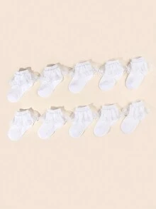 5 件装纯白色蕾丝底蕾丝婴儿蕾丝袜 - 白色 - 查看 4