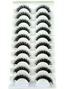 New 10 Pairs 6d Fluffy Lashes Makeup Eyelashes Soft Fluffy Lashes False Eyelashes Handmade Reusable Short Natural Eyelashes Dramatic Artificial 3D Mink Lashes Extension Makeup 3D Cilioss False Eyelashes - Black - View 6