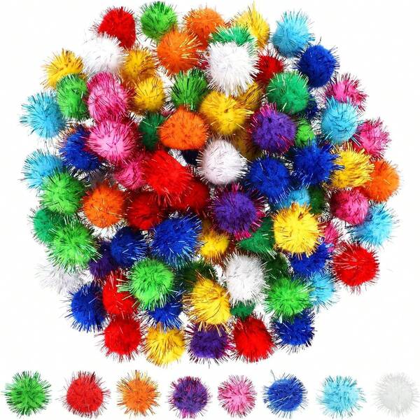 300/500/1000 Pieces Christmas Pom Pom Balls Glitter Tinsel Pom Pom, 2 Sizes, Christmas Tinsel Pom Pom, Christmas Pom Pom Glitter Pom Pom Balls, Multicolor Pom Pom Balls, Colored Glitter Balls Pompom Furry Balls Christmas Pom Poms DIY Pompones Craft Supplies Handmade Decoration Materials, For Craft Making And Christmas Decorations