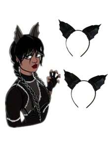 1 pieza/4 piezas Diadema de Halloween estilo Merlina Addams Orejas de gato con brillo Accesorios para el cabello Bruja - Negro - Ver 6