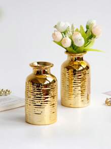 1 pieza Jarrón cerámico pequeño y delicado, color dorado, estilo moderno y lujoso, adecuado para decoración de mesa, boda, fiesta, hogar, oficina, hotel, regalos, decoración del hogar, vuelta al cole, decoración de habitación, suministros escolares, jarrón para flores, jarrón de vidrio