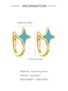 1 par de aretes de aro de plata de ley 925 con imitación de esmalte con efecto gota de aceite con diseño de asterisco cuádruple, para cartílago, aros pequeños para uso diario, bodas, fiestas, compromisos, San Valentín para mujeres - Dorado - Ver 5