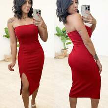 Women's Slit Midi Dress - Red - View 2