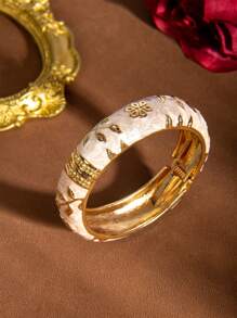 1 件复古风格油滴绿花装饰人造珍珠手链，适合日常和派对佩戴情人节