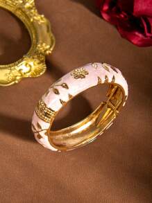 1 件复古风格油滴绿花装饰人造珍珠手链，适合日常和派对佩戴情人节