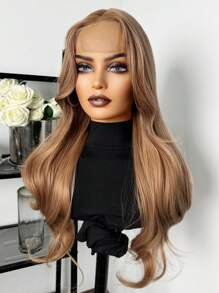 Synthetic Heat Resistant Champagne Gold Hair Wig U-Part Lace 26 Inch Champagne Gold Long Curly Wavy Wig For Daily Party Use - Brown - View 2