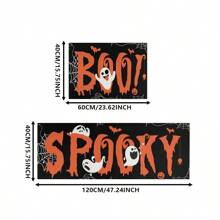 1/2pcs Halloween Themed Kitchen Mat, Ghost & Letter Pattern Design For Home, Room, Halloween Decoration