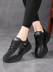 女士休闲运动鞋，黑色低帮舒适真皮运动鞋，春秋季时尚休闲运动鞋 - 黑色 - 查看 2