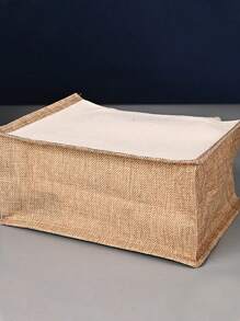 双提手亚麻手提袋，迷你购物袋，简约黄麻沙滩超大购物袋，可重复使用杂货袋，沙滩包，度假包，多功能妈妈包，大容量手提包，送给爱人、朋友、阿姨的礼物，4 种尺寸可选 - 彩色 - 查看 9