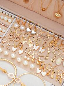 115 件时尚水钻、人造珍珠、贝壳、亚克力花、蝴蝶、星星、月亮、心形、蛇锁、锆石耳钉、吊坠、手链、项链、弹性环套装，适用于节日、派对、礼物