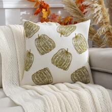Miater 1pc Halloween Decor Throw Pillow Cover, Fluffy Jacquard Pumpkin Design For Living Room Bedroom, Fall And Thanksgiving