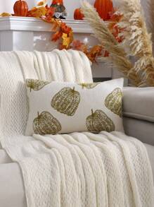 Miater 1pc Halloween Decor Throw Pillow Cover, Fluffy Jacquard Pumpkin Design For Living Room Bedroom, Fall And Thanksgiving