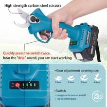 Kéo cắt tỉa chạy điện không chổi than Hormy 18V, Bộ pin kép - Điều chỉnh 4 tốc độ 700W, Lưỡi thép carbon cường độ cao, Kéo làm vườn dùng pin Li-Ion không dây, Gói hàng bao gồm: 1 Thân máy + 2 Pin X 3.0Ah + 1 Bộ sạc nhanh (Tương thích) Với Pin Li-Ion Chính Hãng Makita 18V) - Phích cắm loại C của EU (220-240V) - Xem 6