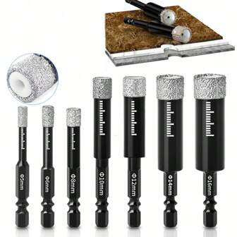 Hexagonal Shank Brazed Dry Ceramic Tile Drill Bit Marble Granite Vitrified Tile Hole Opener Rhinestone Drill Bit Rhinestone Hole Saw Is Made Of Sturdy High-Quality Alloy Material, Which Has Been Polished With Rhinestone To Meet Your Various Work Needs. Drilling Size: 5/6/8/10/12/14/16mm Matte Width: 10mm Built In Cooling Wax, Can Be Dry Or Wet Beaten, Tool Accessories
