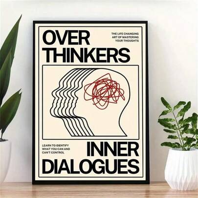 1pc The Joy Of Overthinking: Vintage 70s Canvas Art Print - Unframed, Retro Surrealism Wall Decor Painting For Living Room, Bedroom, Home Office Gifts Birthday Graduation