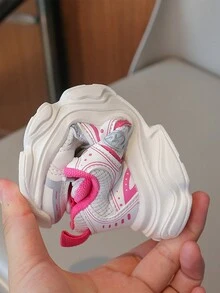 1 Pair PU Kids Chunky Sneakers Mesh Casual Slip-Resistant Lightweight Comfortable Breathable Sports Shoes - Red - View 10