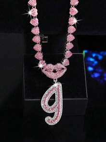 LIGHTSOME 1 件装 男女款冰晶链 嘻哈字母吊坠项链 唇口饰品 吊坠 珠宝礼物 适合女孩 - silvery-pink - 查看 12