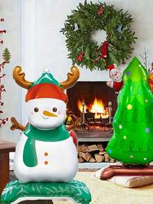 4 件圣诞主题气球套装 - 雪人、圣诞树形气球、节日派对装饰、圣诞节 - 彩色 - 查看 3