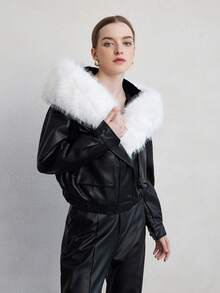 ZIAI High End Detachable Large Fur Collar Short Fashion Autumn And Winter Warm Hooded Women's Leather Jacket
