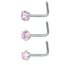 Clous de nez 20g 18g Anneaux de nez Clous de nez en forme de L en acier chirurgical inoxydable avec petit diamant Clous de nez pour femmes et hommes Anneaux de nez tire-bouchon Clous de piercing de nez à vis