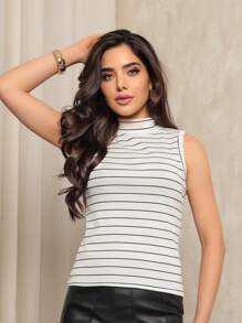 Kit 6 Women's Ribbed Tank Top Striped Casual Blouse Basic T-Shirt Gringa Fashion - 2Trắng/2Nâu/2Màu be - Xem 5