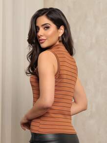 Kit 6 Women's Ribbed Tank Top Striped Casual Blouse Basic T-Shirt Gringa Fashion - 2Trắng/2Nâu/2Màu be - Xem 9