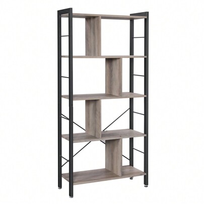 Bookshelf, Bookcase, 5 Tiers, Office Shelf, Open Shelf, Large, Metal Structure, Industrial Style