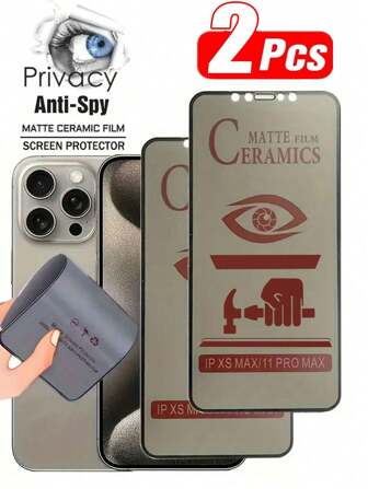 2 件装磨砂隐私陶瓷膜 适用于 16/16 Plus/16 Pro/16 Pro Max/15/15Pro/15 Plus/15 Pro Max/14/13/12/11 生日礼物、家人、朋友防窥、手机屏幕保护膜、手机配件