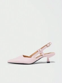 Women's Solid Color Pointed Toe Closed Toe Buckle Strap Kitten Heel Pumps, Elegant & Comfy Dress Shoes For Daily Wear, Festivals, Gatherings, Dates, Parties, Outdoor Walks, Commuting, Purple PU Leather, Spring & Summer