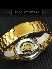 1pc Men Luxury Gold Skeleton Automatic Mechanical Watch Luminous Hands Stainless Steel Strap Business Casual Classic Men Watches Gifts With Box - Vàng - Xem 6